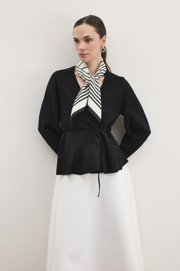 Shadow Peplum Triko Hırka - Siyah