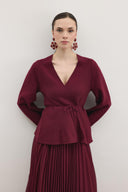 Shadow Peplum Triko Hırka - Vişne