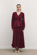 Shadow Peplum Triko Hırka - Vişne