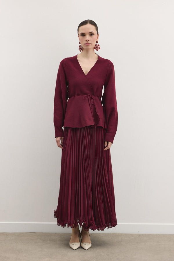 Shadow Peplum Triko Hırka - Vişne