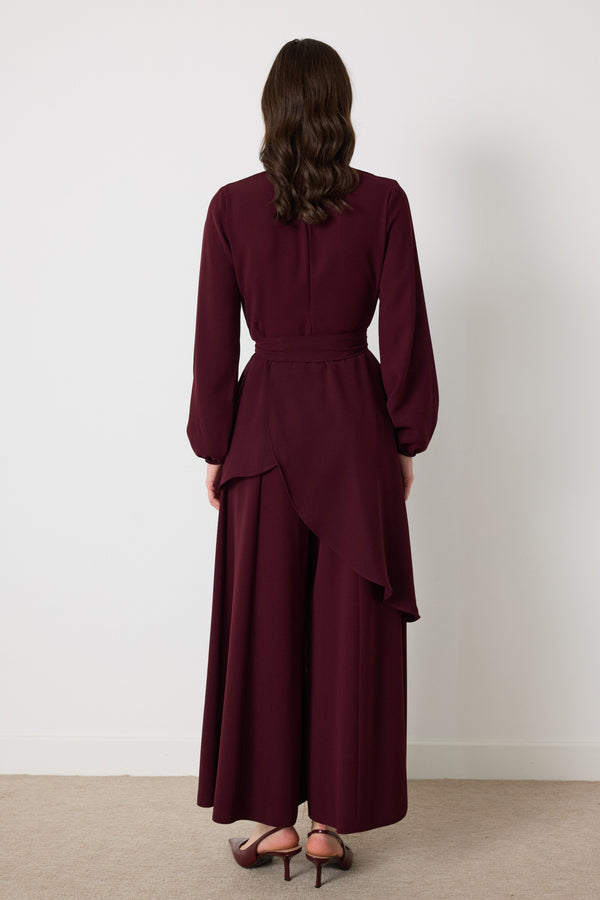 Shine Pantolon Etekli Takım - Bordo