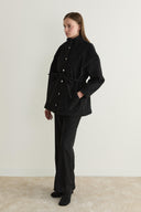 Simli Kaşe Çıtçıtlı Ceket - Siyah