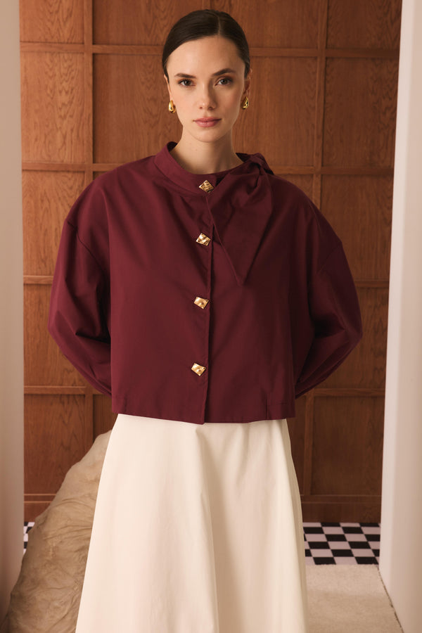 Sindy Gold Düğmeli Dacron Gömlek - Bordo
