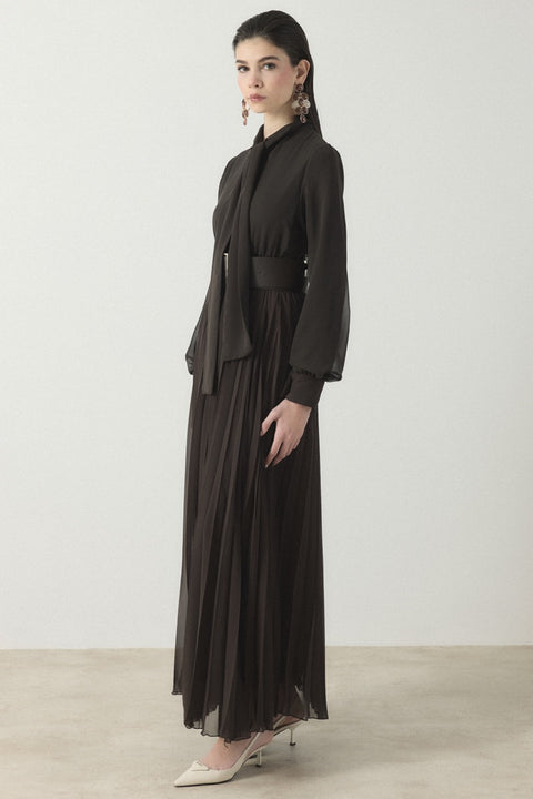 Soley Chiffon Skirted Dress - Brown