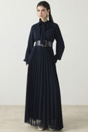 Soley Pleated Chiffon Dress - Navy Blue