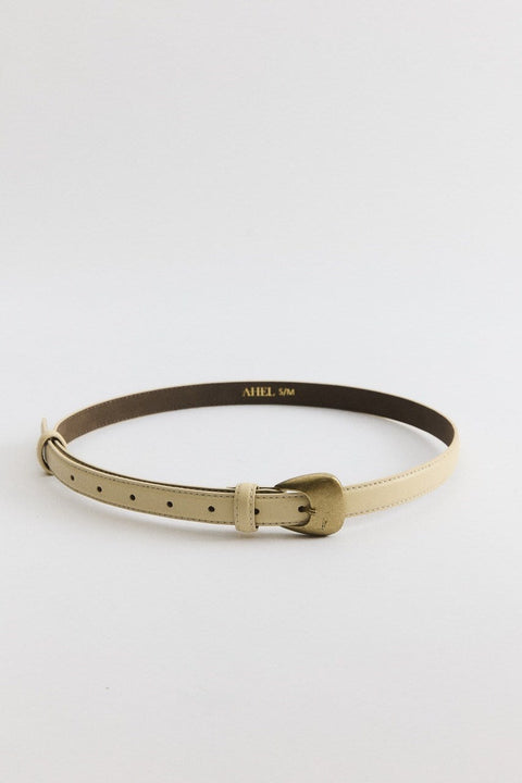 Strap Buckle Leather Belt - Butter Yellow