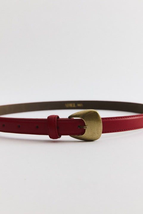 Strap Tokalı Deri Kemer - Kırmızı