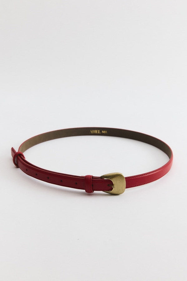 Strap Tokalı Deri Kemer - Kırmızı
