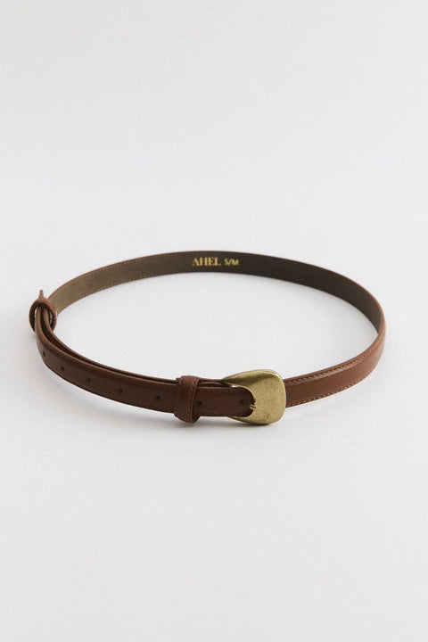 Strap Buckle Leather Belt - Tan