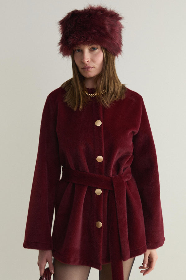 Suni Kürklü Premium Şapka - Bordo