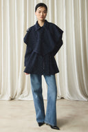Stone-Detailed Cape Jacket - Navy Blue