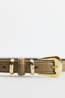 Buckle Detail Croco Embossed Belt - NUDE