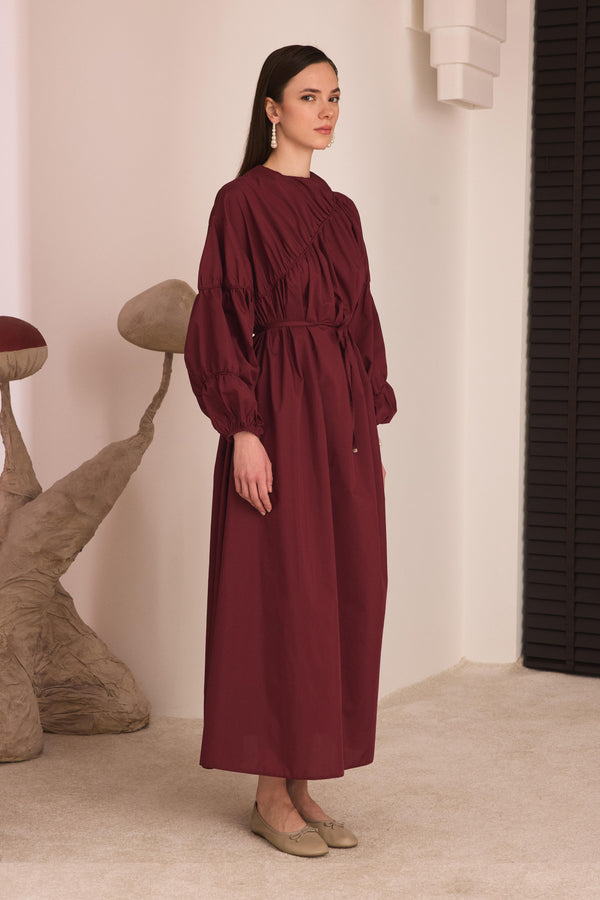 Tremblay Balon Kollu Elbise - Bordo
