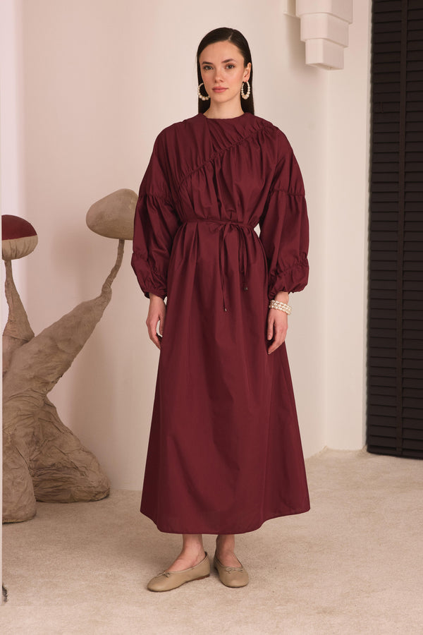 Tremblay Balon Kollu Elbise - Bordo