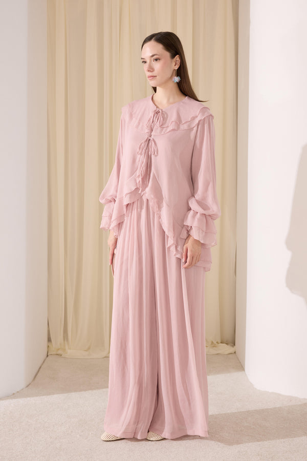 Vadronia Ön Volanlı Şifon Takım - Pembe