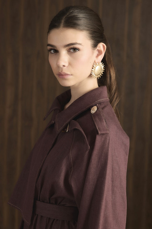 Vera Trenç Elbise - Bordo