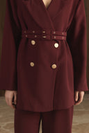 Veranka Kemerli  Blazer Ceket Takım - Bordo