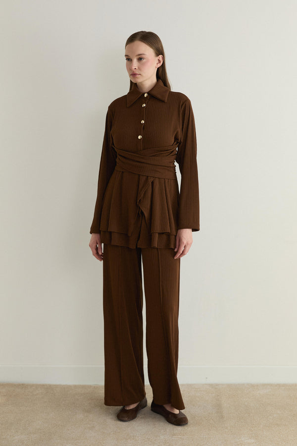 Verev Detay Fitilli Takım - Kahve
