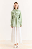 Ruffle Detail Glitter Polka Dot Shirt - Sage Green