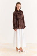 Ruffle Detailed Glittery Polka Dot Shirt - Brown