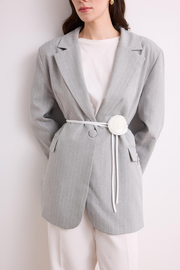Volan Kol Blazer Ceket - Gri