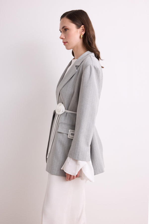 Volan Kol Blazer Ceket - Gri
