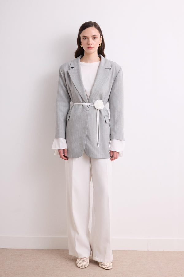Volan Kol Blazer Ceket - Gri