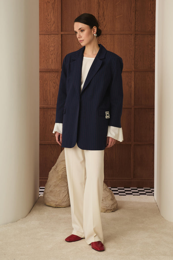 Volan Kol Blazer Ceket - İndigo
