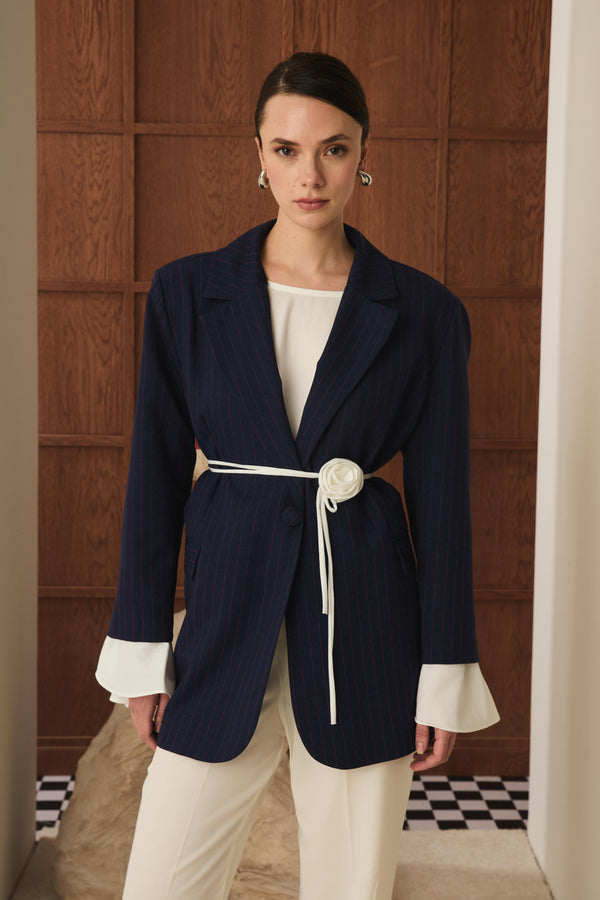 Volan Kol Blazer Ceket - İndigo