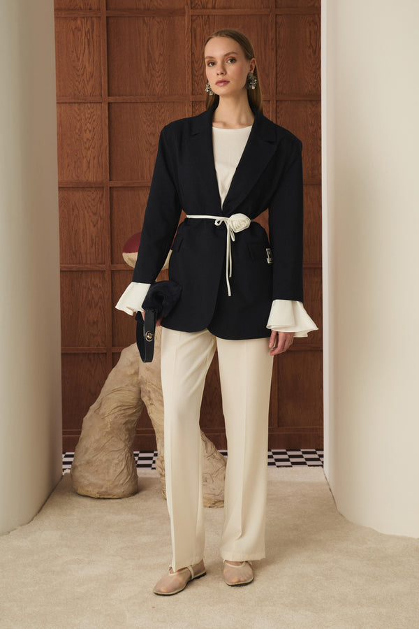 Volan Kol Blazer Ceket - Koyu Lacivert
