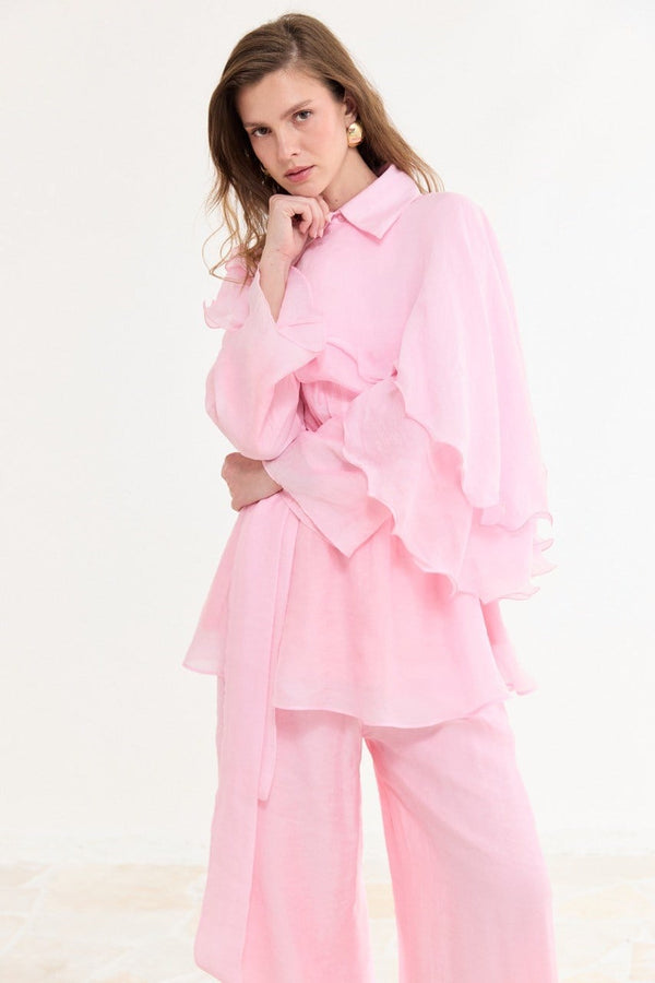 Volanlı İbiza Pantolon Takım - Pembe