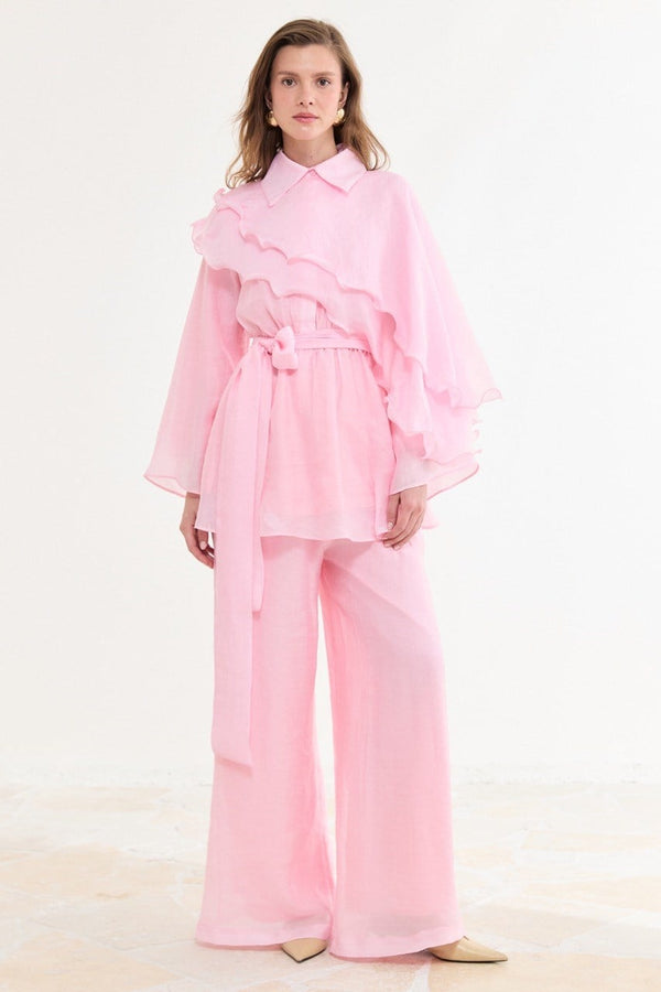 Volanlı İbiza Pantolon Takım - Pembe