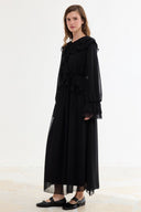 Ruffled Yoryo Chiffon Dress - Black
