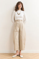 Wide Leg Gabardin Pantolon - Bej