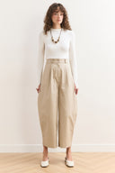 Wide Leg Gabardin Pantolon - Bej