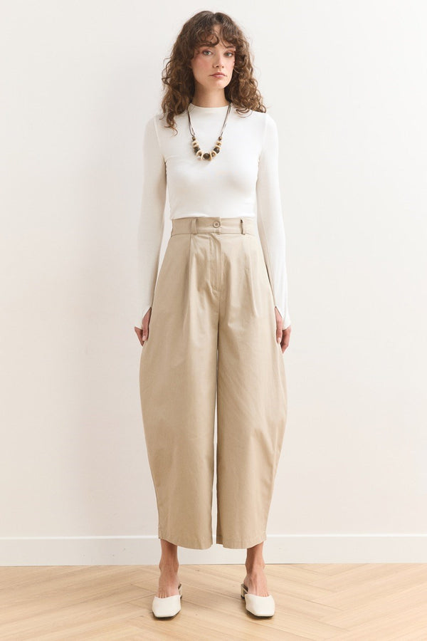 Wide Leg Gabardin Pantolon - Bej