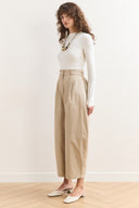 Wide Leg Gabardin Pantolon - Bej
