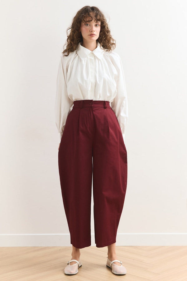 Wide Leg Gabardin Pantolon - Bordo