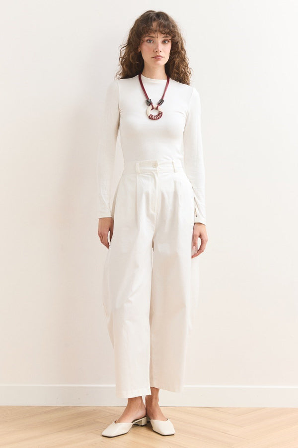 Wide Leg Gabardin Pantolon - Ekru