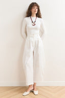 Wide Leg Gabardin Pantolon - Ekru