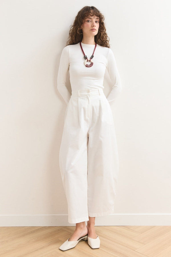 Wide Leg Gabardin Pantolon - Ekru