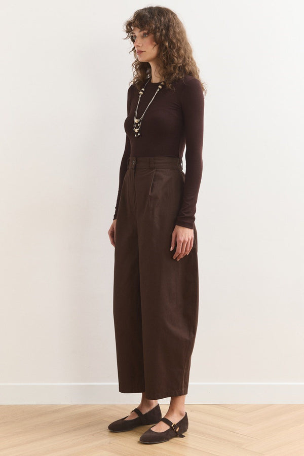 Wide Leg Gabardin Pantolon - Kahve
