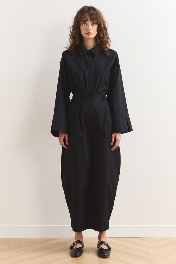 Wide Leg Gabardin Pantolon - Siyah