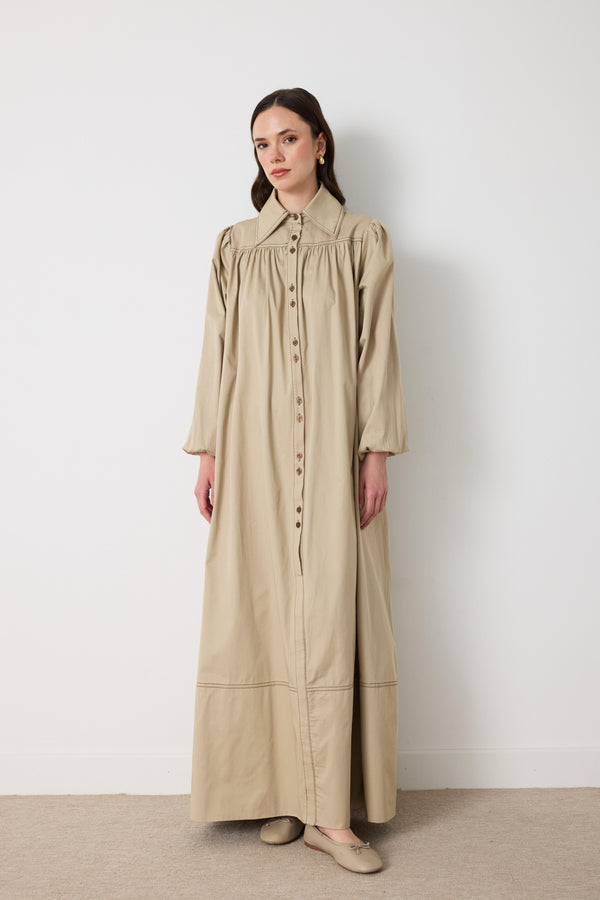 Wilder İpli Gabardin Elbise - Bej