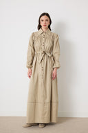 Wilder İpli Gabardin Elbise - Bej