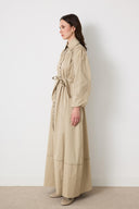 Wilder İpli Gabardin Elbise - Bej