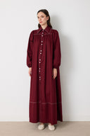 Wilder İpli Gabardin Elbise - Bordo