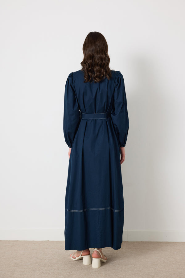 Wilder İpli Gabardin Elbise - Lacivert