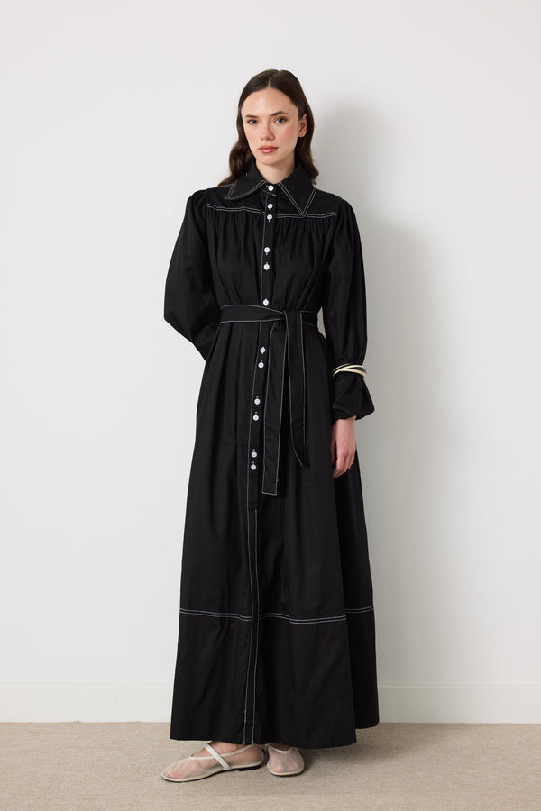 Wilder İpli Gabardin Elbise - Siyah