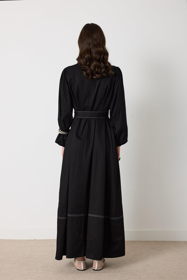 Wilder İpli Gabardin Elbise - Siyah
